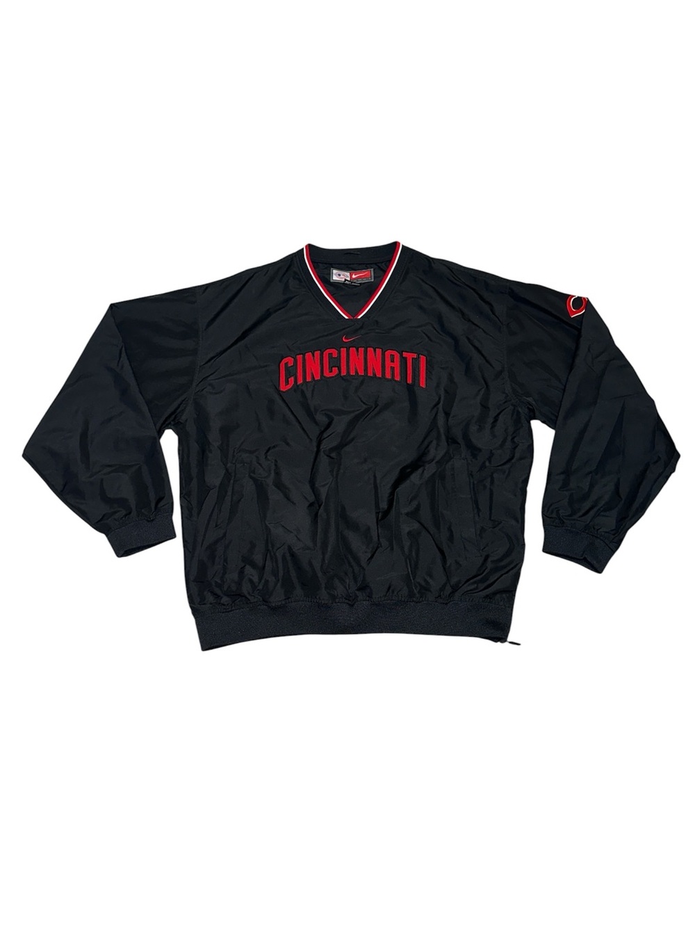 Vintage Nike Center Swoosh Cincinnati Reds Windbreaker Jacket Pullover Black XL
